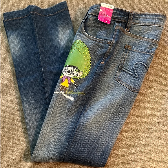 Warner Bros. x Lot 29 Blue Jeans Cartoon Design Sequin Mouse Flare Leg Sz 11/12 - Picture 1 of 8